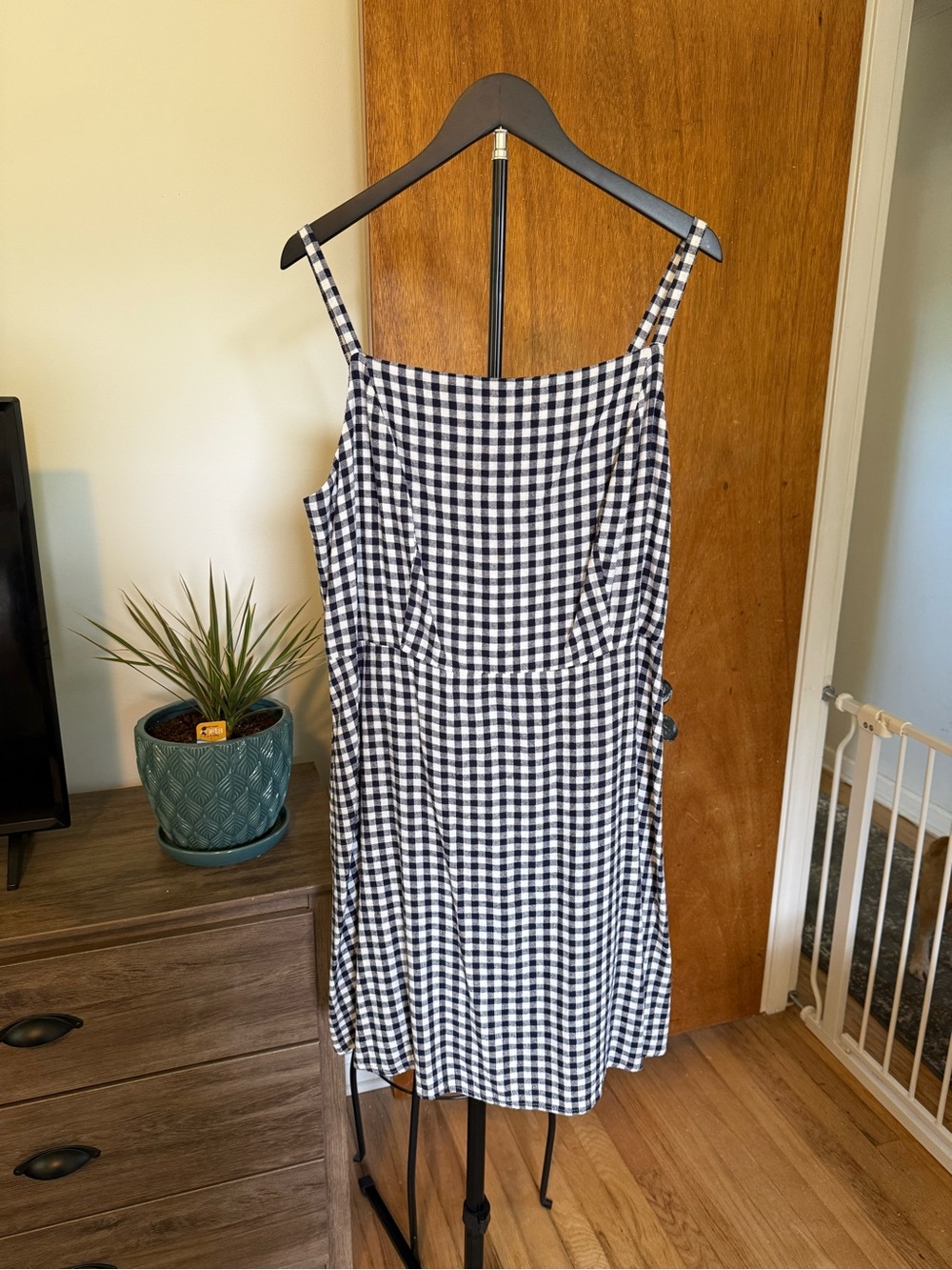 Old Navy - Navy Blue & White Gingham Spaghetti Strap Mini Dress